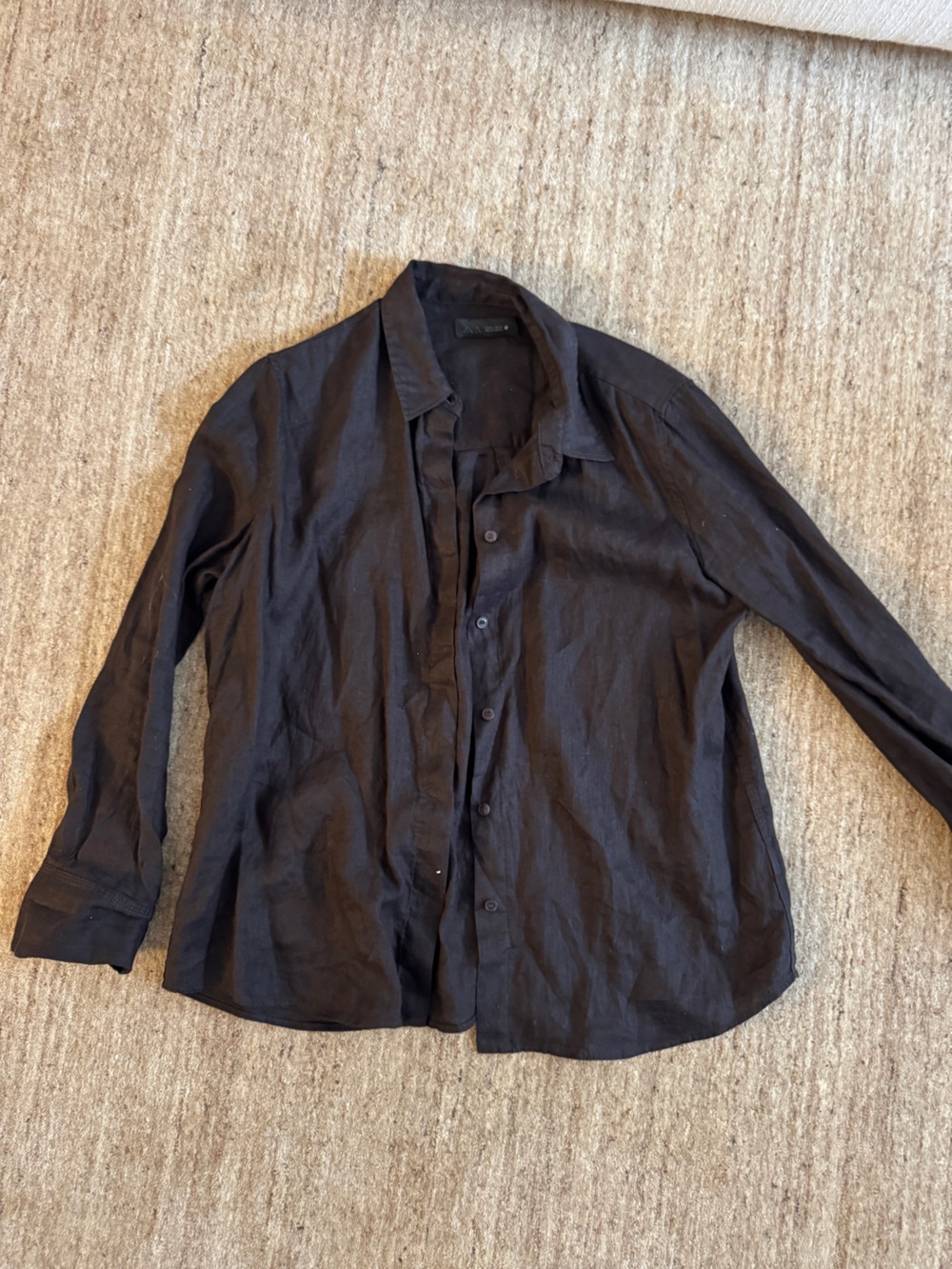 Zara Dark Brown 100% Linen Button-Up Long Sleeve Shirt